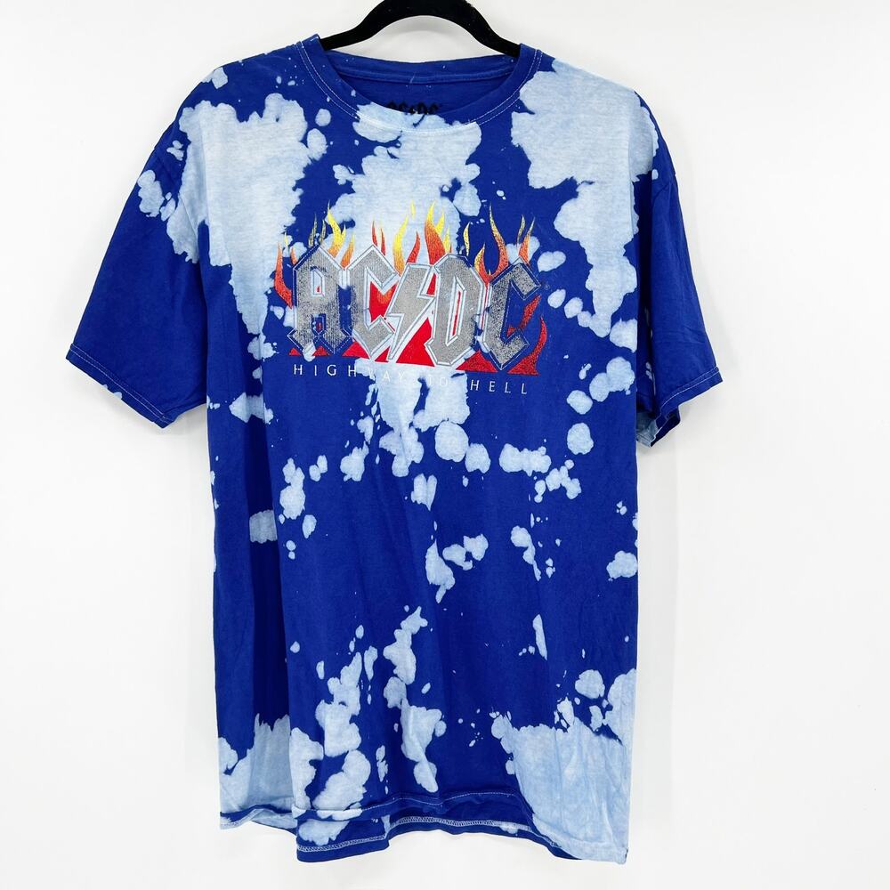 ACDC Unisex Blue White High Way To Hell Tie Dye Graphic Tee T Shirt Size M